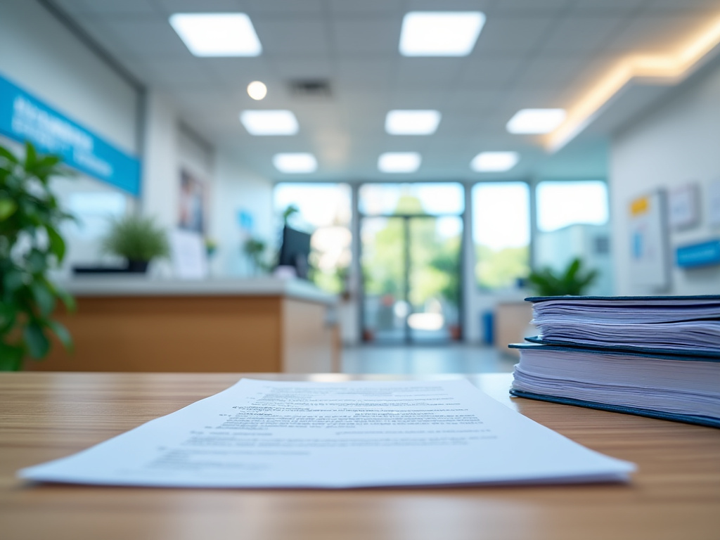 Bureau d'accueil avec documents patients