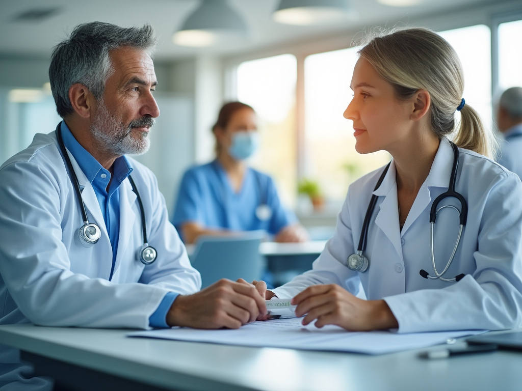 Documents administratifs patients posés sur un bureau de cabinet médical